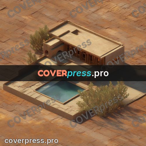 3d diorama: sand house with a pool
