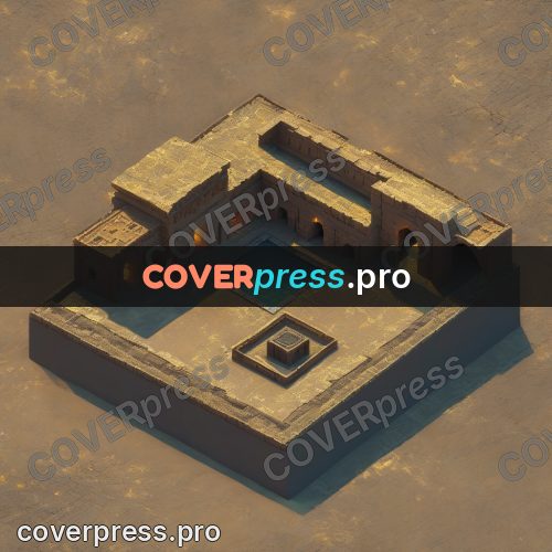 3d diorama: stone courtyard with a pool