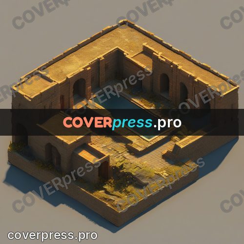 3d diorama: stone courtyard with a pool
