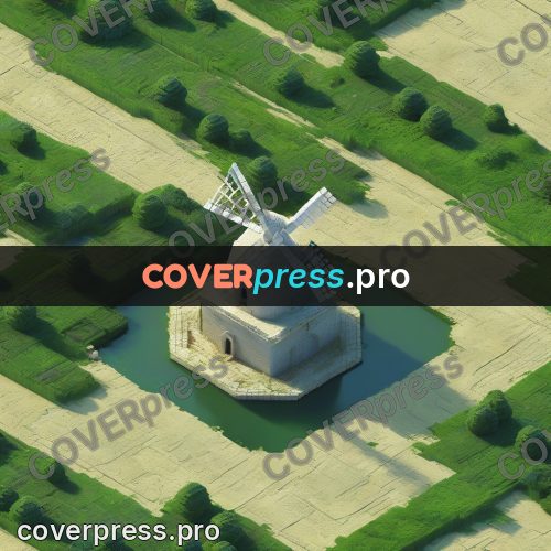 3d diorama: white windmill on a green field