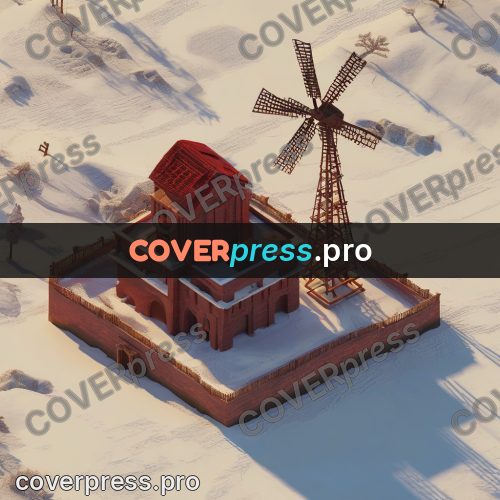 3d diorama: red windmill in the snow