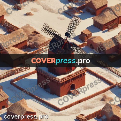 3d diorama: red windmill in the snow