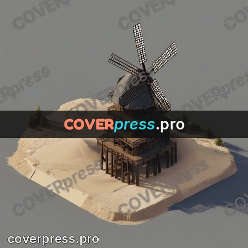 3d diorama: wooden windmill on sand