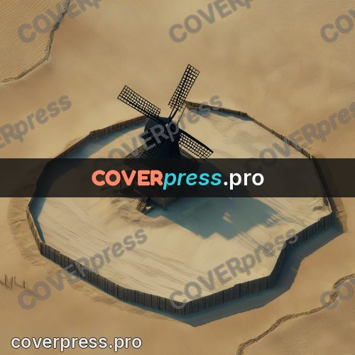 3d diorama: wooden windmill on sand
