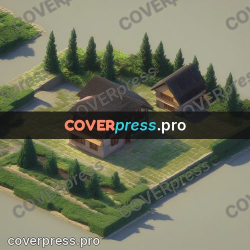 3d diorama: house with firs on a plot