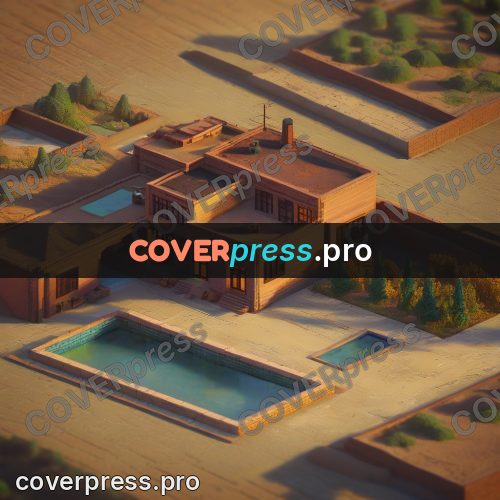 3d diorama: clay house with a pool