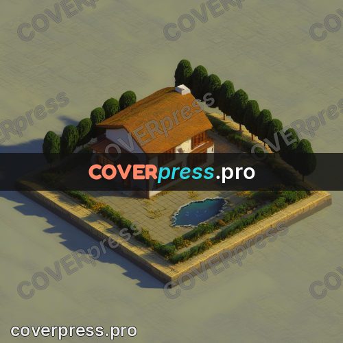 3d diorama: house with firs and a pool