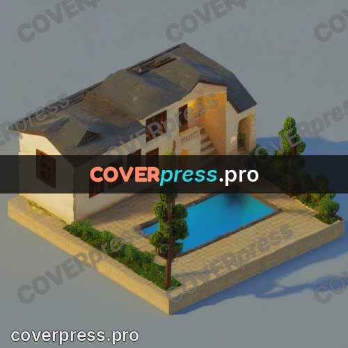 3d diorama: house with firs and a pool