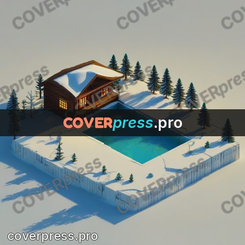 3d diorama: log cabin in snow among firs