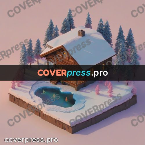 3d diorama: cabin among pink firs