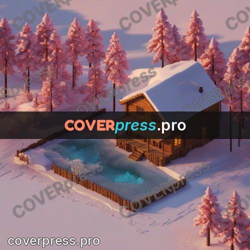 3d diorama: cabin among pink firs