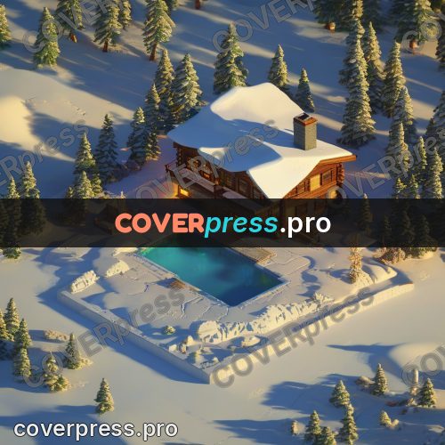 3d diorama: cabin with a forest pool