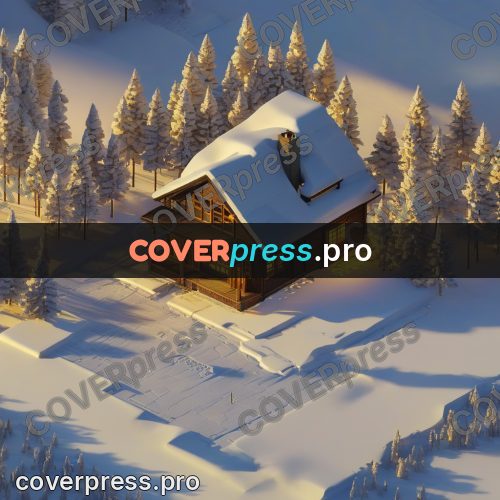 3d diorama: dark cabin under a snowy roof