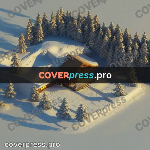3d diorama: dark cabin under a snowy roof