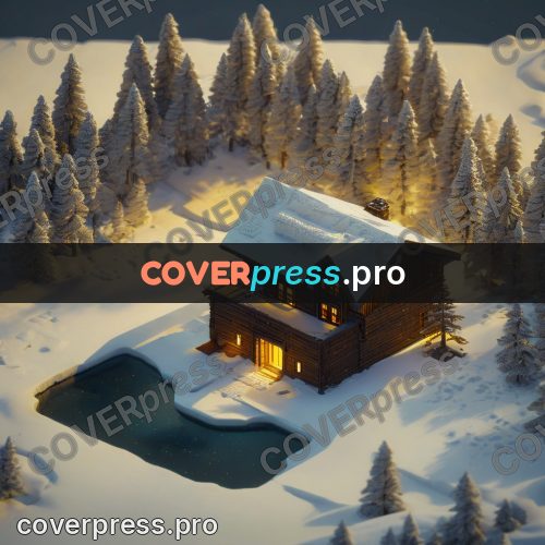 3d diorama: dark cabin under a snowy roof