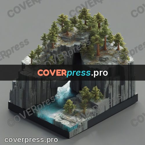 3d diorama: grey cliffs with firs on top