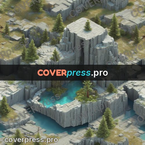 3d diorama: grey cliffs with firs on top
