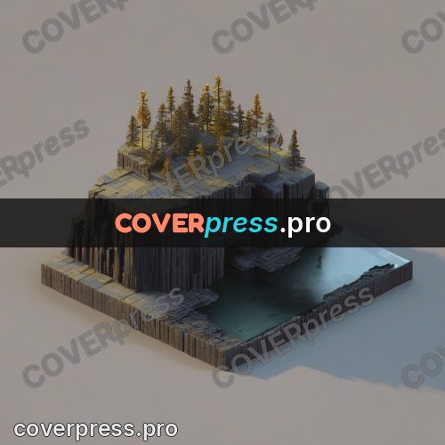 3d diorama: dark cliff with firs above