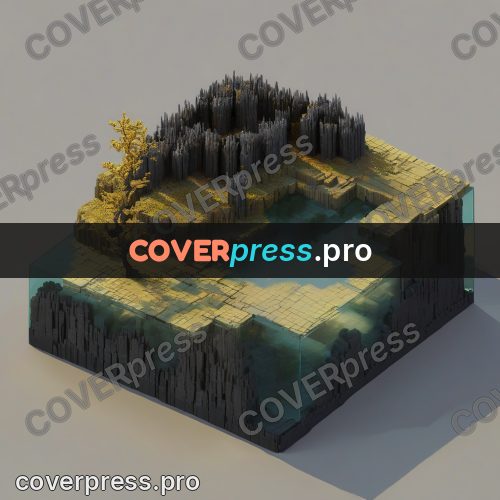 3d diorama: dark cliff with firs above