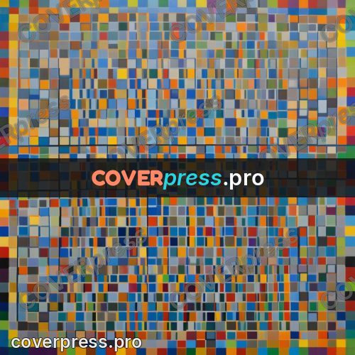 Op art drawing: dense grid of coloured squares