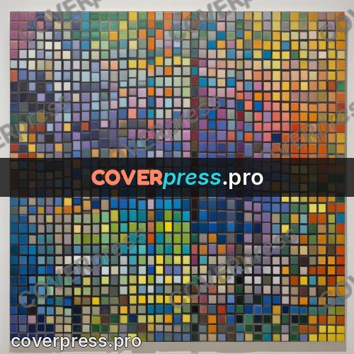 Op art drawing: dense grid of coloured squares