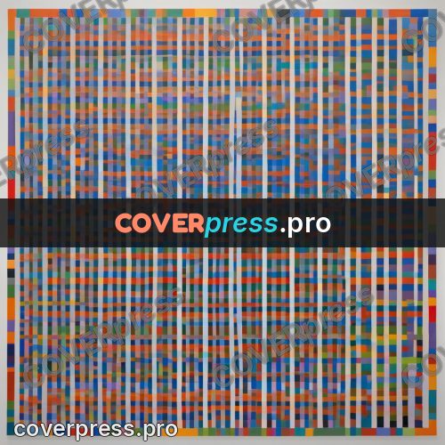 Op art drawing: dense grid of coloured squares