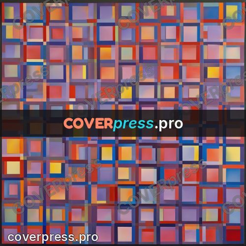 Op art drawing: grid of squares in cool tones