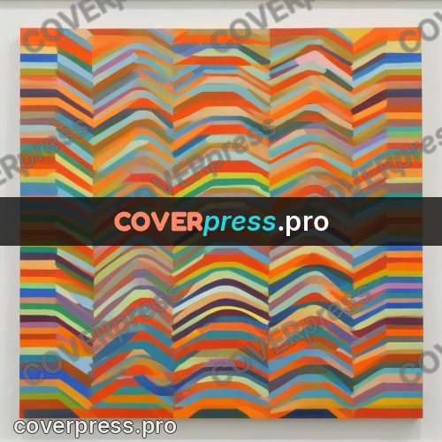 Op art drawing: coloured bands and checks