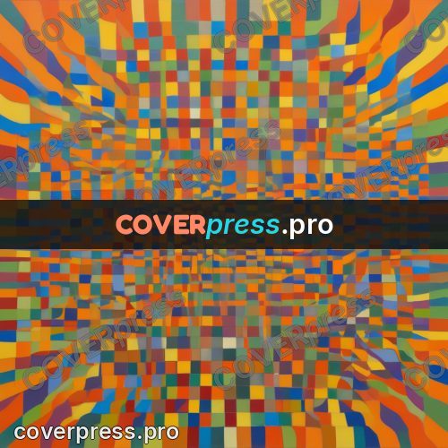 Op art drawing: coloured bands and checks
