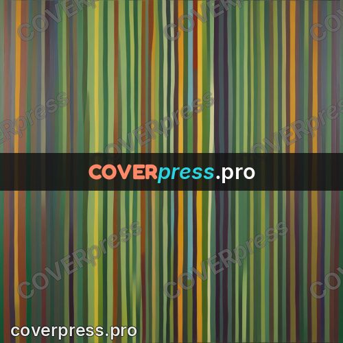 Op art drawing: vertical bands in green tones
