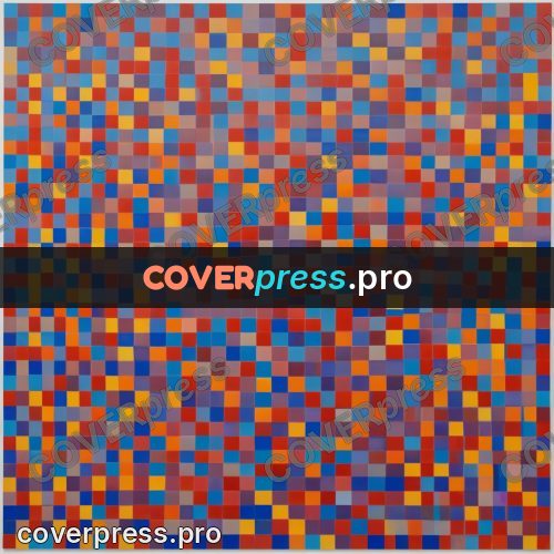 Op art drawing: fine grid of coloured cells