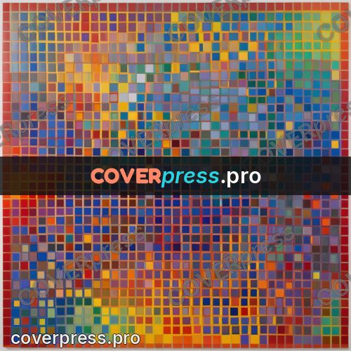Op art drawing: fine grid of coloured cells
