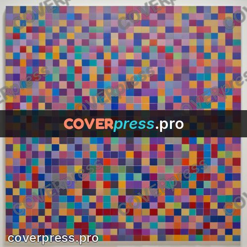 Op art drawing: fine grid of coloured cells