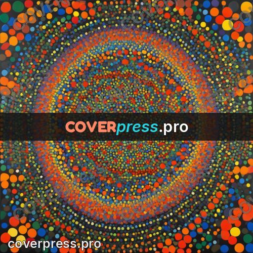 Op art drawing: spiral of coloured dots