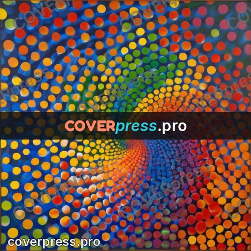 Op art drawing: spiral of coloured dots