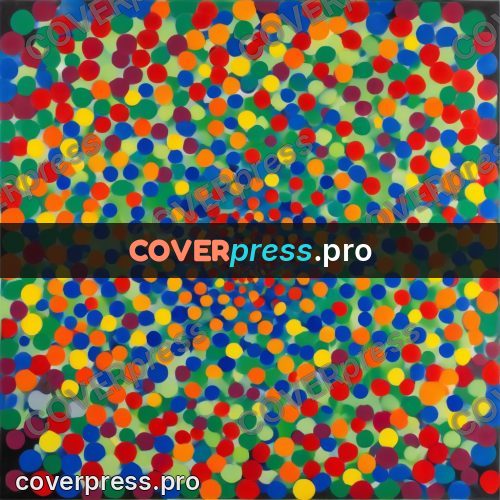 Op art drawing: spiral of coloured dots