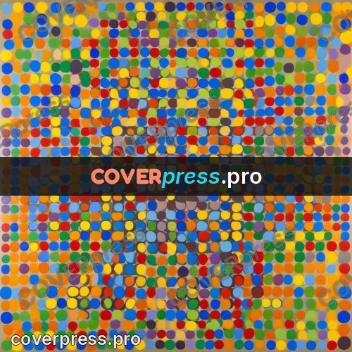 Op art drawing: field of coloured discs