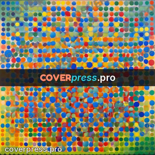 Op art drawing: dense scatter of coloured dots