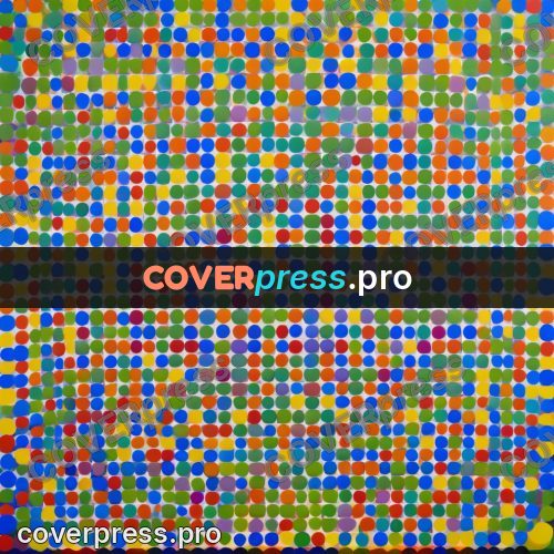 Op art drawing: dense scatter of coloured dots
