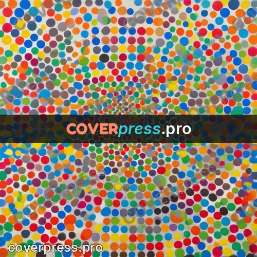 Op art drawing: dense scatter of coloured dots