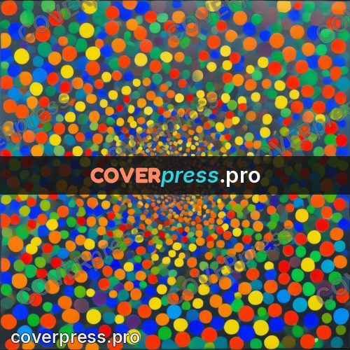 Op art drawing: funnel of coloured dots