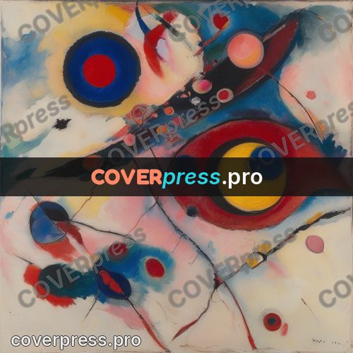 Kandinsky style abstract drawing: red and blue circles