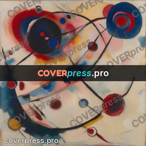 Kandinsky style abstract drawing: red and blue circles