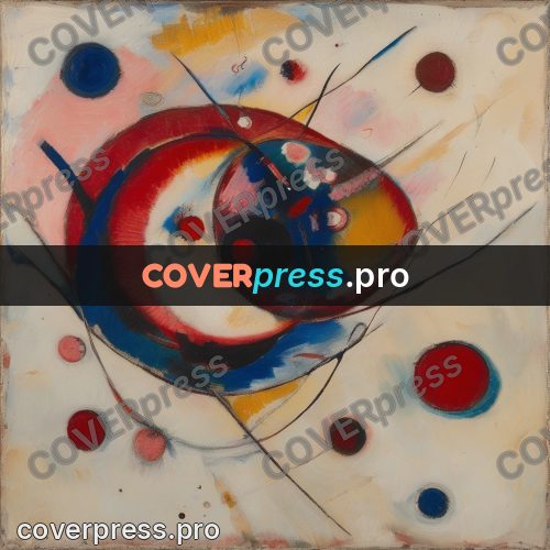 Kandinsky style abstract drawing: red and blue circles
