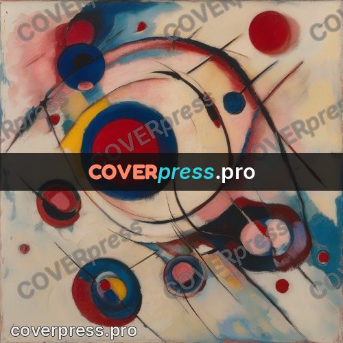 Kandinsky style abstract drawing: red and blue circles