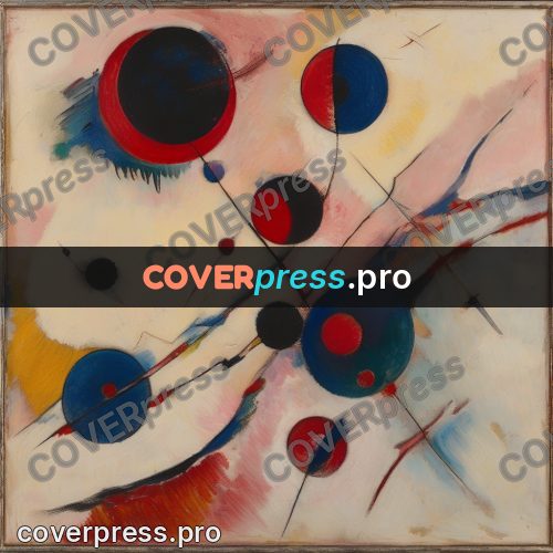 Kandinsky style abstract drawing: red and blue circles