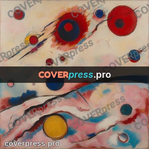 Kandinsky style abstract drawing: circles on wavy ribbons