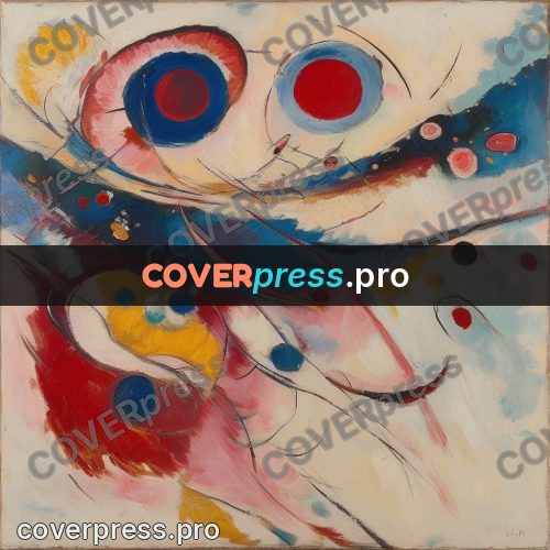 Kandinsky style abstract drawing: circles on wavy ribbons