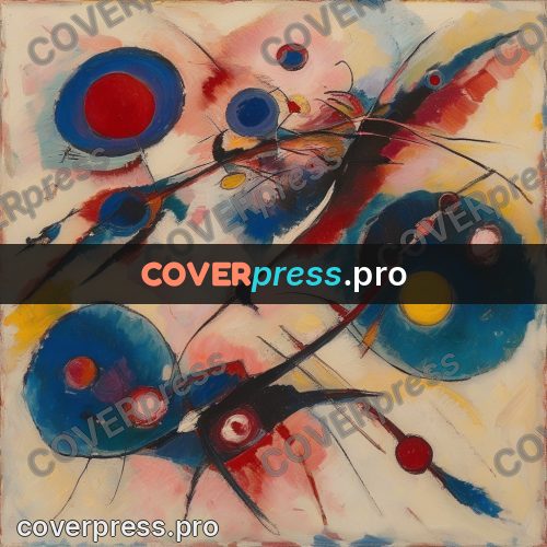Kandinsky style abstract drawing: circles on wavy ribbons