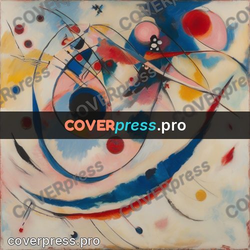 Kandinsky style abstract drawing: cored circle among arcs